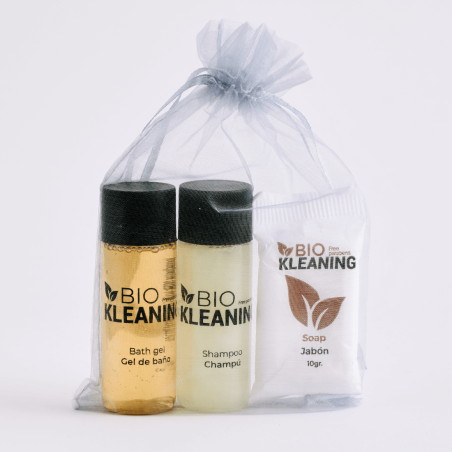 Kit da bagno biologico - shampoo e gel 30ml e saponetta naturale - 100 pz (KB-4)