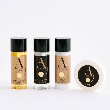 Kit bagno all'argan 50 pz. - Gel, shampoo, lozione per il corpo e sapone (KB-1)